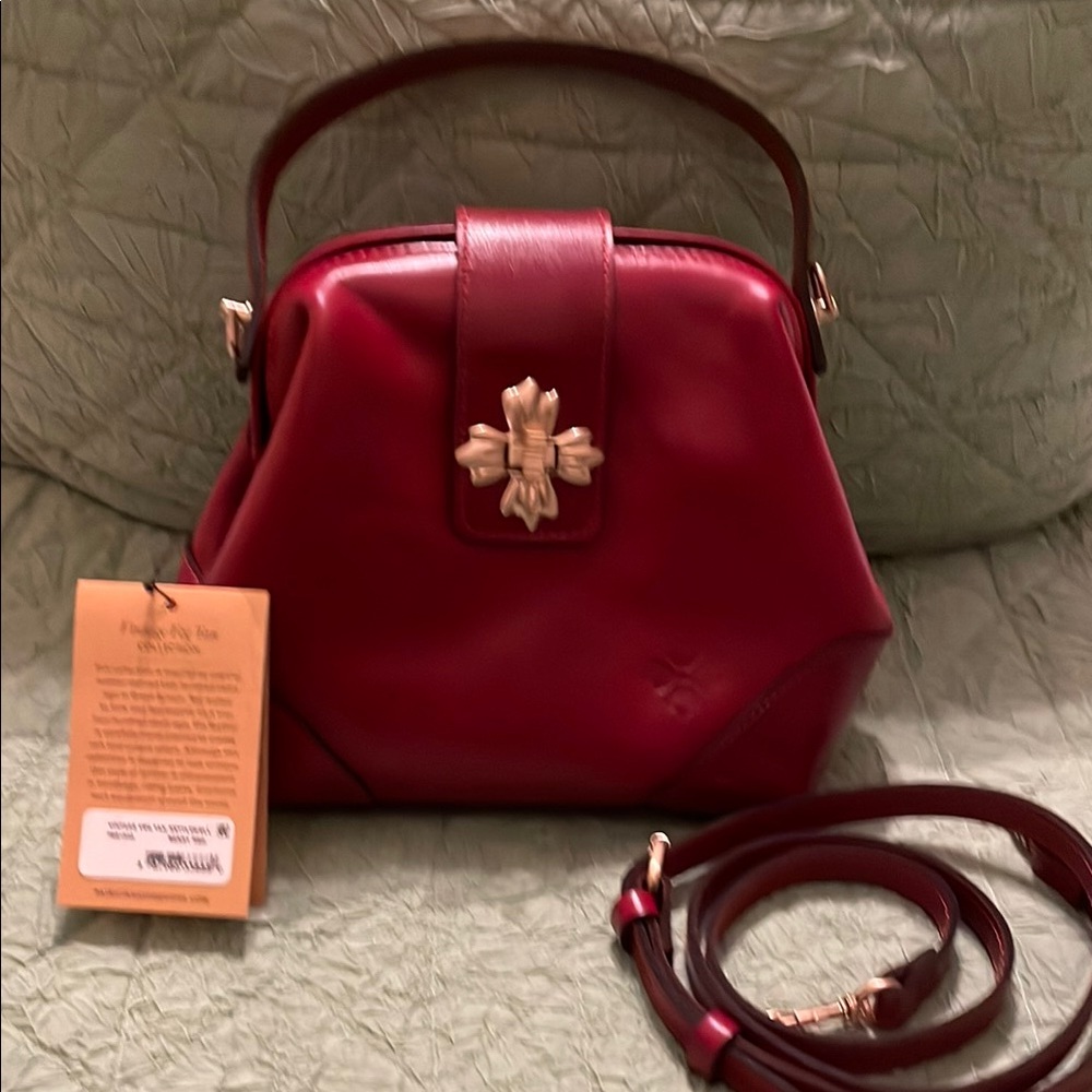 Patricia Nash Red Mini Bag with Vintage Shape and Gold Embellishment